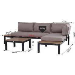 Outsunny Ensemble Salon De Jardin D'angle Design Contemporain 5 Places Coussins Marron Table Basse Alu. Noir Et Imitation Bois -Outsunny Soldes Magasin 18820027 3