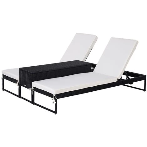 Outsunny Lot De 2 Transats Bains De Soleil Design - Grand Confort - Matelas Déhoussable Crème, Inclinaison Réglable Multi-positions - Table Basse - Résine Tressée 4 Fils Noir - Noir 3 Outsunny Lot De 2 Transats Bains De Soleil Design - Grand Confort - Matelas Déhoussable Crème, Inclinaison Réglable Multi-positions - Table Basse - Résine Tressée 4 Fils Noir - Noir