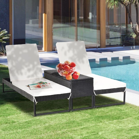 Outsunny Lot De 2 Transats Bains De Soleil Design - Grand Confort - Matelas Déhoussable Crème, Inclinaison Réglable Multi-positions - Table Basse - Résine Tressée 4 Fils Noir - Noir 4 Outsunny Lot De 2 Transats Bains De Soleil Design - Grand Confort - Matelas Déhoussable Crème, Inclinaison Réglable Multi-positions - Table Basse - Résine Tressée 4 Fils Noir - Noir â Image 2