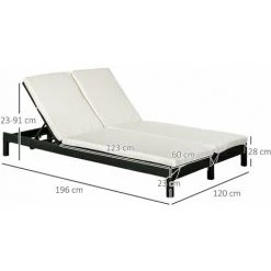 Outsunny Bain De Soleil Transat 2 Places - Grand Confort - Dossier Inclinable Multi-positions - Matelas Fournis Crème - Résine Tressée 4 Fils Noir -Outsunny Soldes Magasin 18968295 3