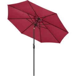 Outsunny Parasol En Métal Rond Polyester 180g/m² Manivelle Inclinable Ø 3 X 2,45 M Bordeaux - Rouge
