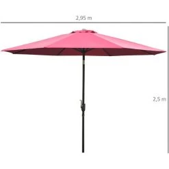 Outsunny Parasol En Métal Rond Polyester 180g/m² Manivelle Inclinable Ø 3 X 2,45 M Bordeaux - Rouge -Outsunny Soldes Magasin 1933100 3