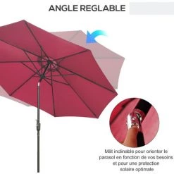 Outsunny Parasol En Métal Rond Polyester 180g/m² Manivelle Inclinable Ø 3 X 2,45 M Bordeaux - Rouge -Outsunny Soldes Magasin 1933100 5