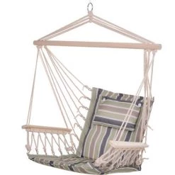 Outsunny Chaise Suspendue Hamac De Voyage Respirant Portable Dim. 100L X 49l X 106H Cm Coton Macramé Polyester Multicolore Rayé
