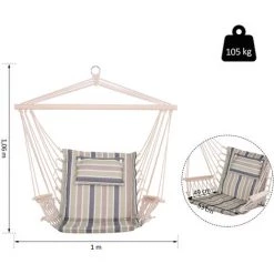 Outsunny Chaise Suspendue Hamac De Voyage Respirant Portable Dim. 100L X 49l X 106H Cm Coton Macramé Polyester Multicolore Rayé -Outsunny Soldes Magasin 19450729 3