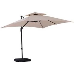 Outsunny Parasol Déporté Carré Double Toit Inclinable Pivotant Manivelle Lestage Inclus Dim. 2,7L X 2,7l X 2,6H M Acier Polyester Beige - Beige