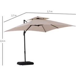 Outsunny Parasol Déporté Carré Double Toit Inclinable Pivotant Manivelle Lestage Inclus Dim. 2,7L X 2,7l X 2,6H M Acier Polyester Beige - Beige -Outsunny Soldes Magasin 19532707 3