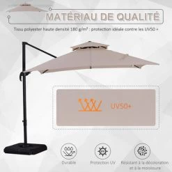 Outsunny Parasol Déporté Carré Double Toit Inclinable Pivotant Manivelle Lestage Inclus Dim. 2,7L X 2,7l X 2,6H M Acier Polyester Beige - Beige -Outsunny Soldes Magasin 19532707 5