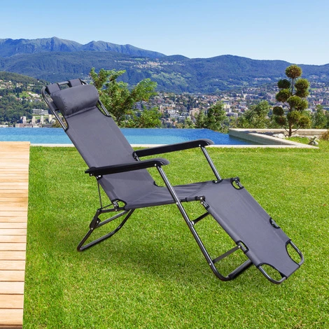 Outsunny Chaise Longue Pliable Bain De Soleil Transat De Relaxation Dossier Inclinable Avec Repose-pied Polyester Oxford Gris - Gris 3 Outsunny Chaise Longue Pliable Bain De Soleil Transat De Relaxation Dossier Inclinable Avec Repose-pied Polyester Oxford Gris - Gris