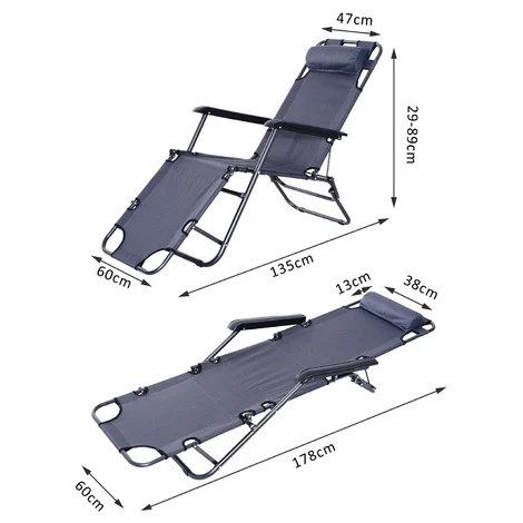 Outsunny Chaise Longue Pliable Bain De Soleil Transat De Relaxation Dossier Inclinable Avec Repose-pied Polyester Oxford Gris - Gris 6 Outsunny Chaise Longue Pliable Bain De Soleil Transat De Relaxation Dossier Inclinable Avec Repose-pied Polyester Oxford Gris - Gris – Image 4