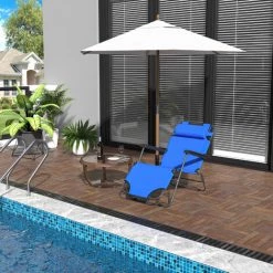 Outsunny Chaise Longue Inclinable Transat Bain De Soleil 2 En 1 Pliant Têtière Amovible Charge Max. 136 Kg Toile Oxford Facile D'entretien Bleu -Outsunny Soldes Magasin 1954707 2