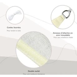 Outsunny Voile D'ombrage Triangulaire Grande Taille 4 X 4 X 4 M Polyéthylène Haute Densité Résistant Aux UV Crème - Crème -Outsunny Soldes Magasin 19842641 5
