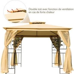 Outsunny Tonnelle Barnum Style Colonial Double Toit Toiles Moustiquaires Amovibles 3L X 3l X 2,65H M Beige Noir - Beige -Outsunny Soldes Magasin 19842647 4