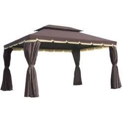 Outsunny Tonnelle Barnum Pavillon De Jardin Style Colonial Double Toit Toile Moustiquaires Et Toiles Amovibles 3,9L X 2,9l X 2,8H M Chocolat - Marron