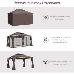 Outsunny Tonnelle Barnum Pavillon De Jardin Style Colonial Double Toit Toile Moustiquaires Et Toiles Amovibles 3,9L X 2,9l X 2,8H M Chocolat - Marron -Outsunny Soldes Magasin 19842648 4