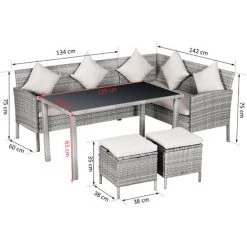 Outsunny Salon De Jardin 6 Pers. Grand Confort Canapé D'angle + 2 Poufs + Table à Manger 9 Coussins Assise & Dossier Fournis Résine Tressée Grise -Outsunny Soldes Magasin 20066478 3
