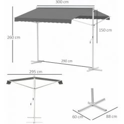 Outsunny Store Double Pente Manuel Rétractable Inclinaison Réglable Acier époxy Blanc Polyester Imperméabilisé Anti-UV Gris Dim. 3L X 2,95l X 2,6H M -Outsunny Soldes Magasin 20157740 3