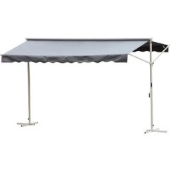 Outsunny Store Double Pente Manuel Rétractable Inclinaison Réglable Métal époxy Blanc Polyester Imperméabilisé Anti-UV Gris Dim. 3,95L X 2,98l X 2,55H M - Gris