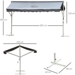 Outsunny Store Double Pente Manuel Rétractable Inclinaison Réglable Métal époxy Blanc Polyester Imperméabilisé Anti-UV Gris Dim. 3,95L X 2,98l X 2,55H M - Gris -Outsunny Soldes Magasin 20157743 3