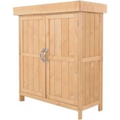 Outsunny Armoire De Jardin Sur Pied Double Porte étagère Et Toit Bitumé Relevable Dim. 74L X 43l X 88H Cm Bois Massif De Sapin