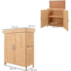 Outsunny Armoire De Jardin Sur Pied Double Porte étagère Et Toit Bitumé Relevable Dim. 74L X 43l X 88H Cm Bois Massif De Sapin -Outsunny Soldes Magasin 20157748 3