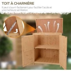 Outsunny Armoire De Jardin Sur Pied Double Porte étagère Et Toit Bitumé Relevable Dim. 74L X 43l X 88H Cm Bois Massif De Sapin -Outsunny Soldes Magasin 20157748 5