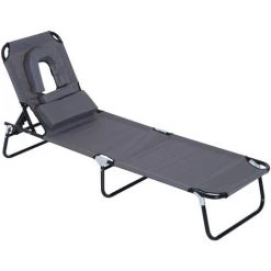 Outsunny Transat De Jardin Chaise Longue Pliante Bain De Soleil Pour Lecture Gris - Gris