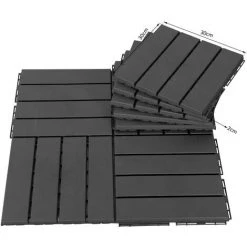 Outsunny Caillebotis - Dalles Terrasse - Lot De 9 - Emboîtables, Installation Très Simple - Petits Carreaux Composite Plastique Imitation Bois Noir -Outsunny Soldes Magasin 24060723 3