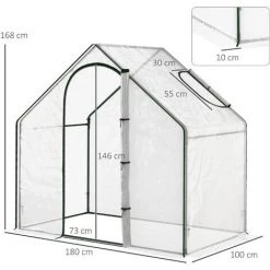 Outsunny Serre De Jardin Balcon Terrasse Serre Pour Tomates 1,8L X 1l X 1,68H M Acier PVC Imperméable Transparent Vert - Transparent -Outsunny Soldes Magasin 24594318 3