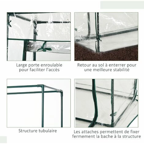Outsunny Serre De Jardin Serre à Tomates 1L X 0,5l X 1,5H M Porte Zippée Déroulante Acier Thermolaqué PVC Haute Densité 140 G/m² Anti-UV 7 Outsunny Serre De Jardin Serre à Tomates 1L X 0,5l X 1,5H M Porte Zippée Déroulante Acier Thermolaqué PVC Haute Densité 140 G/m² Anti-UV – Image 5