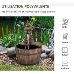 Outsunny Fontaine De Jardin Tonneau Pompe à Eau Submersible Incluse Ø 27 X 37H Cm Bois De Pin Marron -Outsunny Soldes Magasin 25007351 5