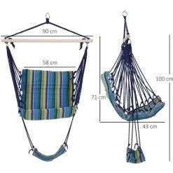 Outsunny Chaise Suspendue Hamac De Voyage Respirant Portable Dim. 58L X 43l X 71H M Coton Polyester Multicolore -Outsunny Soldes Magasin 25007398 3