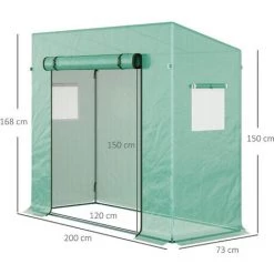 Outsunny Serre De Jardin 200L X 73l X 168H Cm Acier PE Haute Densité 140 G/m² Anti-UV Avec Porte Zippée Déroulante Et Fenêtres Vert - Vert -Outsunny Soldes Magasin 25007467 3