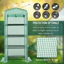 Outsunny Serre De Jardin Balcon étagère Serre 4 Niveaux 0,7L X 0,5l X 1,6H M Acier Galvanisé Bâche Amovible PE Haute Densité Vert - Vert -Outsunny Soldes Magasin 25007468 4