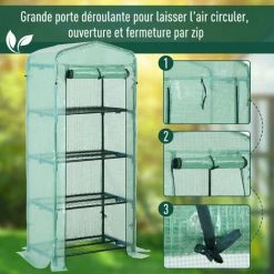 Outsunny Serre De Jardin Balcon étagère Serre 4 Niveaux 0,7L X 0,5l X 1,6H M Acier Galvanisé Bâche Amovible PE Haute Densité Vert - Vert -Outsunny Soldes Magasin 25007468 5