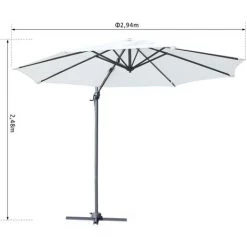Outsunny Parasol Déporté Octogonal Inclinable Manivelle Avec Pied En Acier Ø 2,94 X 2,48H M Blanc - Blanc -Outsunny Soldes Magasin 25007492 3