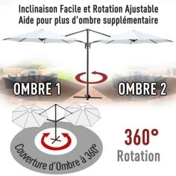 Outsunny Parasol Déporté Octogonal Inclinable Manivelle Avec Pied En Acier Ø 2,94 X 2,48H M Blanc - Blanc -Outsunny Soldes Magasin 25007492 4