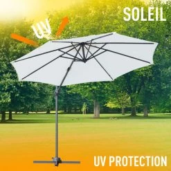 Outsunny Parasol Déporté Octogonal Inclinable Manivelle Avec Pied En Acier Ø 2,94 X 2,48H M Blanc - Blanc -Outsunny Soldes Magasin 25007492 5