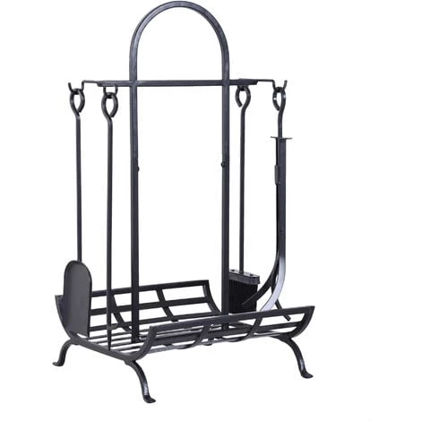 Outsunny Serviteur De Cheminée - Porte Bûches - Range Bûches Multi Accessoires Dim. 45L X 40l X 78H Cm Métal Noir 3 Outsunny Serviteur De Cheminée - Porte Bûches - Range Bûches Multi Accessoires Dim. 45L X 40l X 78H Cm Métal Noir