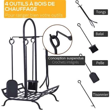Outsunny Serviteur De Cheminée - Porte Bûches - Range Bûches Multi Accessoires Dim. 45L X 40l X 78H Cm Métal Noir 7 Outsunny Serviteur De Cheminée - Porte Bûches - Range Bûches Multi Accessoires Dim. 45L X 40l X 78H Cm Métal Noir – Image 5
