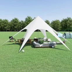 Outsunny Tente De Jardin XXL En étoile Bâche Anti-pluie Voile D'ombrage Toile De Camping 10L X 10l X 4H M Polyester Haute Densité 210D Imperméable Blanc -Outsunny Soldes Magasin 25008139 4