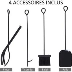 Outsunny Serviteur De Cheminée - Porte Bûches - Range Bûches Multi Accessoires étagère Bûche Et Petit Bois Métal Noir -Outsunny Soldes Magasin 25008152 4