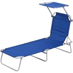 Outsunny Transat Bain De Soleil Pliable Grand Confort Dossier Et Pare-soleil Réglable Multi-positions Bleu