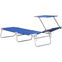 Outsunny Transat Bain De Soleil Pliable Grand Confort Dossier Et Pare-soleil Réglable Multi-positions Bleu -Outsunny Soldes Magasin 25008230 4