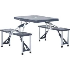 Outsunny Table De Camping Pique Nique Pliante Portable 4 Personnes Aluminium Plastique Gris Foncé - Gris