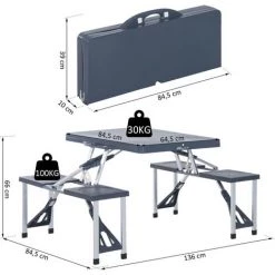 Outsunny Table De Camping Pique Nique Pliante Portable 4 Personnes Aluminium Plastique Gris Foncé - Gris -Outsunny Soldes Magasin 25008232 3