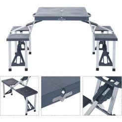 Outsunny Table De Camping Pique Nique Pliante Portable 4 Personnes Aluminium Plastique Gris Foncé - Gris -Outsunny Soldes Magasin 25008232 4