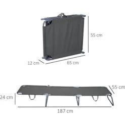 Outsunny Bain De Soleil Transat Pliable Dossier Réglable Multipositions Métal Et Polyester Gris -Outsunny Soldes Magasin 25008243 3
