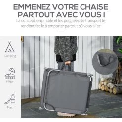 Outsunny Bain De Soleil Transat Pliable Dossier Réglable Multipositions Métal Et Polyester Gris -Outsunny Soldes Magasin 25008243 4