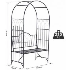 Outsunny Arche à Rosiers Banc De Jardin 2 Places 2 En 1 Dim. 115L X 59l X 203H Cm Métal époxy Noir - Noir -Outsunny Soldes Magasin 25008253 3